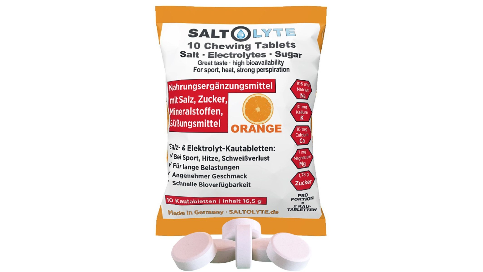 Saltolyte näritavad soolatabletid (10 tk) apelsin