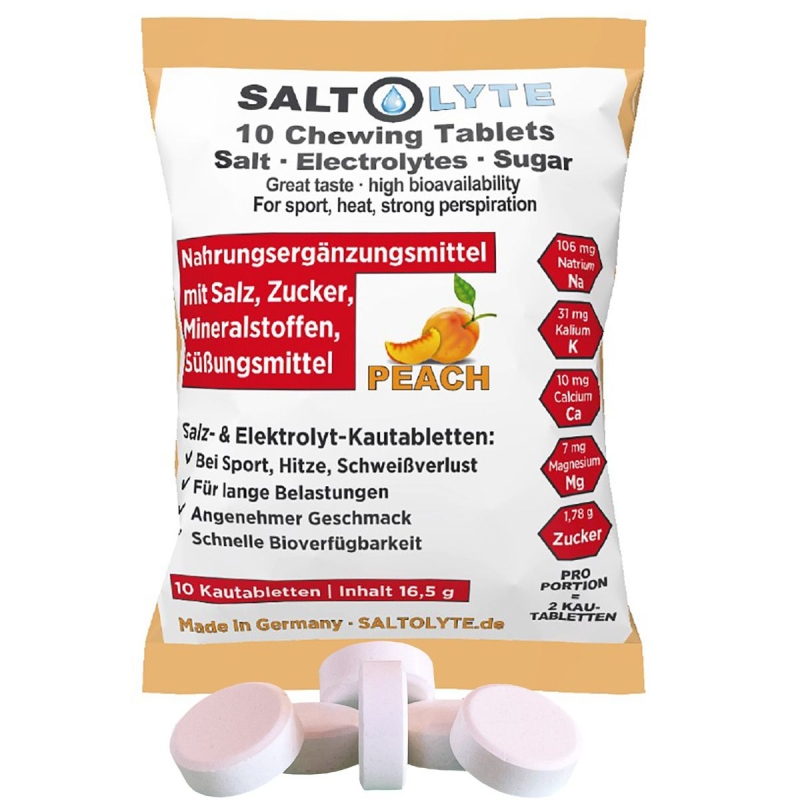 Saltolyte näritavad virsiku maitselised soolatabletid (10 tk. pakis)